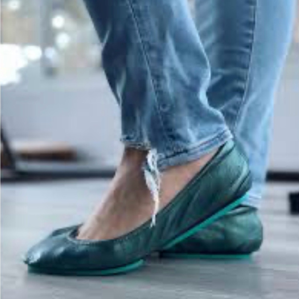 Tieks By Gavriely Flat Shoes Sz 7 Pacific Green Leather Ballet  Flats Foldable - Picture 17 of 17
